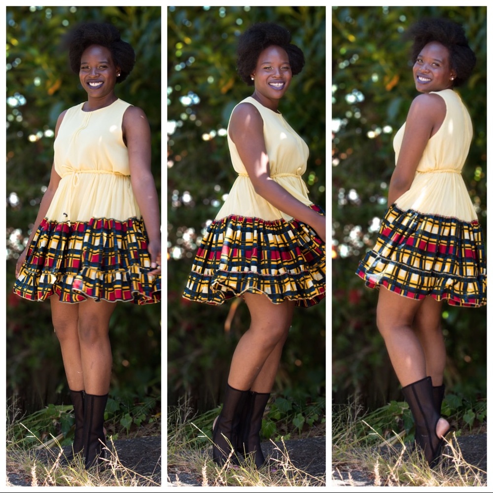 African print & yellow Chiffon dress with style